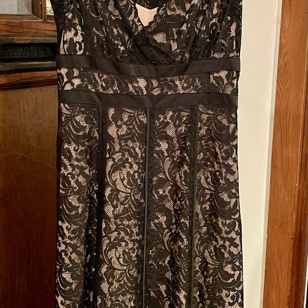 LOFT Black and Cream Lace Maxi Dress